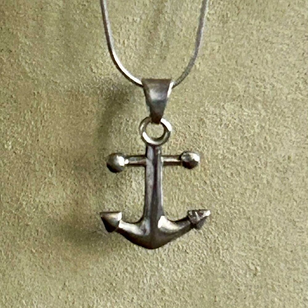 Anchor Pendant on 17-inch Snake Chain 925 Silver Necklace